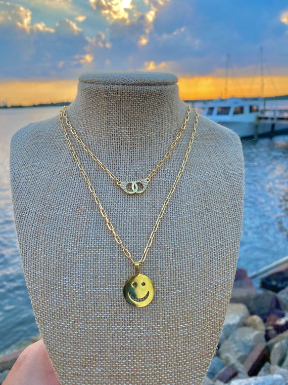 14K Gold Plated Smiley Face Necklace / Happy Face Necklace - Etsy