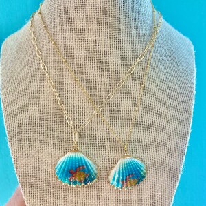 Gold Sea Turtle Painted Sea Shell Necklaces