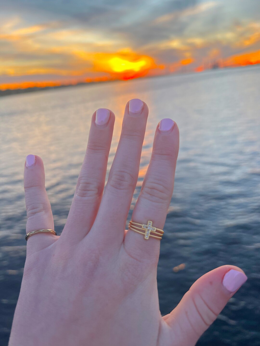 18K Gold Plated Paper Clip Ring / 18K Gold Plated Cross Ring / Cubic