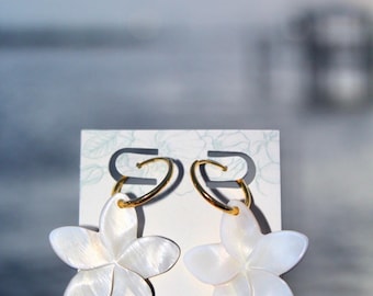 18K Gold Plated S925 Sea Shell Flower Earrings / Hibiscus Earrings / Plumeria Earrings