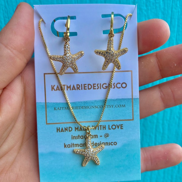 18K Gold Starfish Jewelry Set