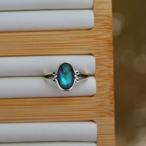 Antique Silver Stainless Steel Abalone Shell Ring / Paua Shell Ring