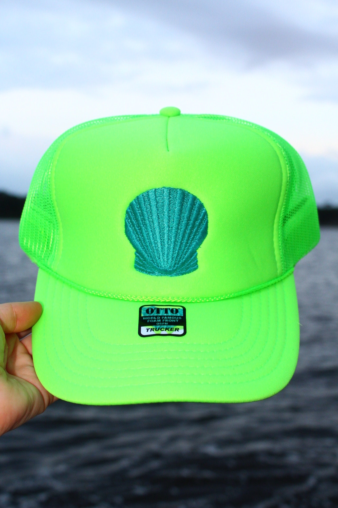 Neon Green & Baby Blue Scallop / Sea Shell Trucker Hat - Etsy