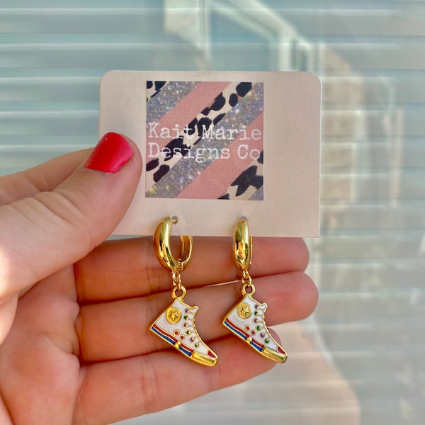 18K Gold Plated Hoops with Converse / Converse Huggies / Sneaker Earrings / Shoe Earrings / Summer Earrings / Trendy Jewelry