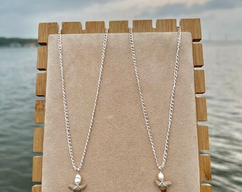 Stainless Steel Figaro Pearl Shark Tooth Necklace
