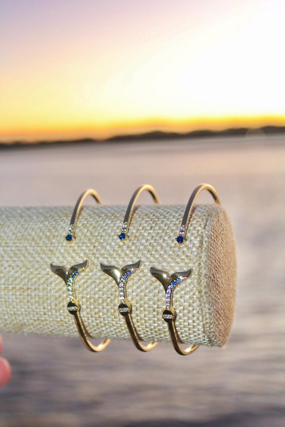 Gold Plated Whale Tail Mermaid Tale Bangle Cuff Bracelet UK