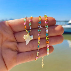 14K Gold Plated Colorful Shark Tooth Necklace image 6