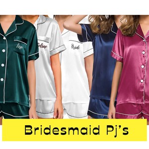 Luxury Satin PJs, Bridal Party PJs, Bridesmaid Proposal Gift, Bridal Party Gift, Personalized Pajamas, Bridesmaid Long PJs Set, Sage PJs Set