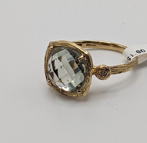Vintage 14k Aquamarine Diamond Ladies Ring signed… - image 2