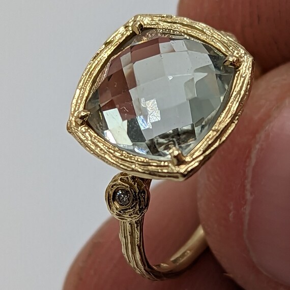 Vintage 14k Aquamarine Diamond Ladies Ring signed… - image 3