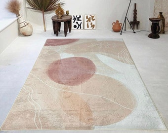 Abstract Ultra Soft Bohemian Patterned Kids Rug, Cozy and Stylish Nursery or Living Room Carpet, Warm Terra and Salmon Tones, Nursery Decor