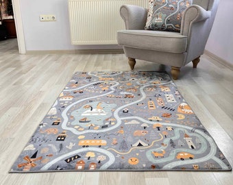 City Road Playground Ultra Soft Nursery Kids Rug , Pillow Case Gift, Children's carpet named, Nursery Decor, Play Rug, Metropolis Play Rug