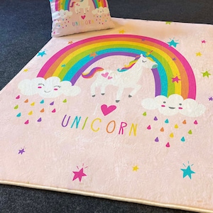 Rainbow Unicorn Ultra Soft Kids Rug, Pillow Case Gift, Washable Kids Rug, Non-slip Kids Rug, Unicorn Playground Rug, Play Mat, Nursery Rug