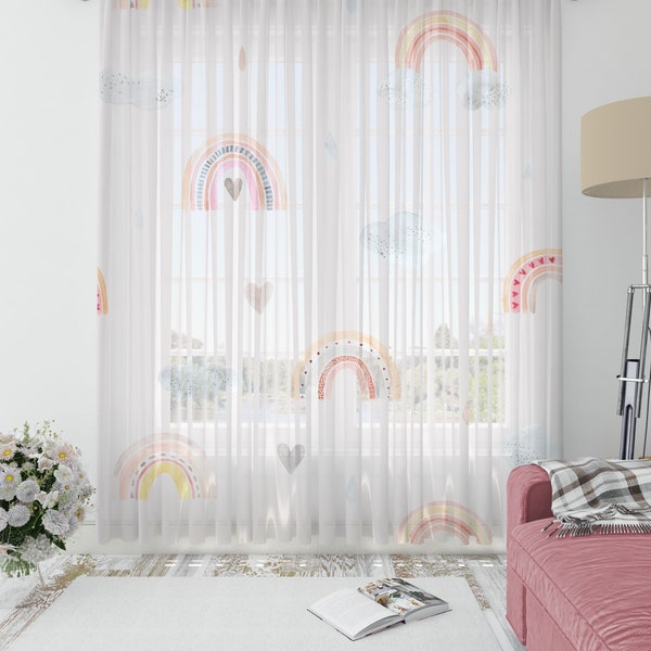 Kids Rainbow Boho Tulle Curtain,Net Curtain,Nursery Curtain,Window Tulle,Washable Curtain,Ironable Curtain,Baby Room Tulle Curtain