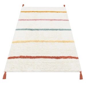 120x180cm Striped Tufted Ultra Soft Kids Rug,Washable Natural Cotton Baby Rug with Non-Slip Backing, Ultra Soft Kids Rug, Nursery Decor