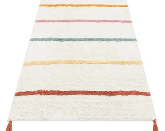 120x180cm Striped Tufted Ultra Soft Kids Rug,Washable Natural Cotton Baby Rug with Non-Slip Backing, Ultra Soft Kids Rug, Nursery Decor