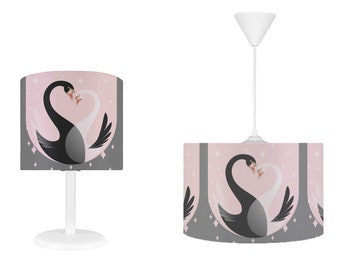 Ensemble d'éclairage de chambre d'enfant Swan Girl, abat-jour de plafond et lustre pour chambre d'enfant, ensemble lustre et lampe assortis, taie d'oreiller cadeau