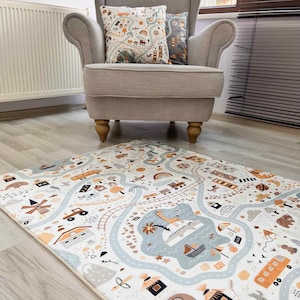 City Road Playground Ultra Soft Nursery Kids Rug , Pillow Case Gift, Kids Area Rug, Nursery Decor, Play Rug, Metropolis Play Rug Cream