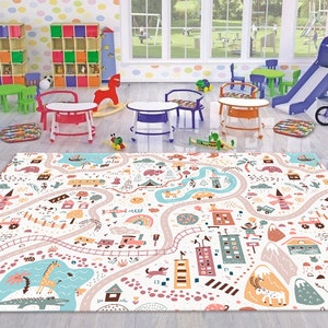 City Road Playground Ultra Soft Nursery Kids Rug , Pillow Case Gift, Kids Area Rug, Nursery Decor, Play Rug, Metropolis Play Rug image 1