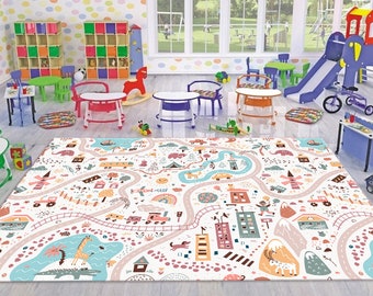 City Road Playground Ultra Soft Nursery Kids Rug , Pillow Case Gift, Kids Area Rug, Nursery Decor, Play Rug, Metropolis Play Rug