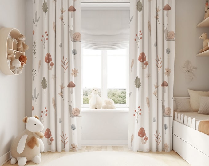 Rideau de chambre d'enfant Champignons et escargots, rideaux pour