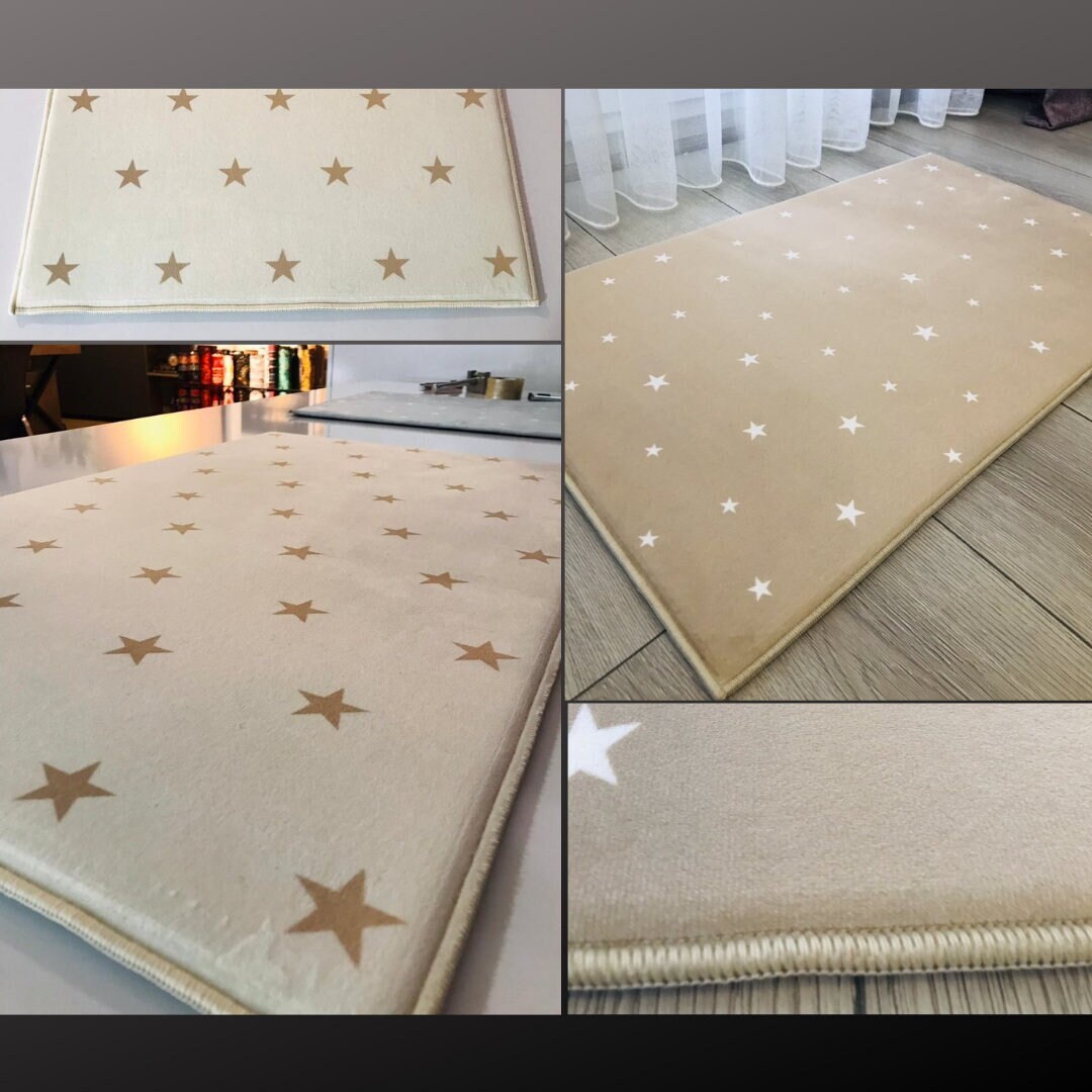 Star Beige Kids Rug Nursery Soft Rug Washable Kids Rug Etsy
