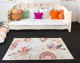 Boho Woodland Watercolor Forest Animals Ultra Soft Kids Rug, Pillow Cover Gift, Washable Kids Rug, Nursery Decor, Playground Rug