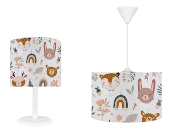 Ensemble d'éclairage pour chambre d'enfants, animaux de la forêt, abat-jour et lustre pour chambre d'enfants, ensemble lustre et lampe assortis, taie d'oreiller en cadeau