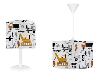 Dozer Truck Kids Room Lighting Set, Kids Room Lampshade and Chandelier, Chandelier and Lamp Matching Set, PILLOW CASE GIFT