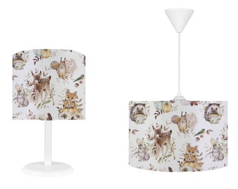 Ensemble d'éclairage pour chambre d'enfants, animaux de la forêt, abat-jour et lustre pour chambre d'enfants, ensemble lustre et lampe assortis, taie d'oreiller en cadeau