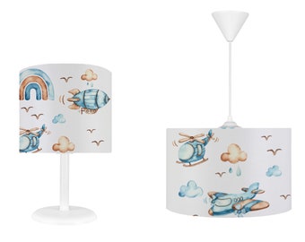 Helicopter and Airplane Kids Room Lighting Set, Boy Kids Room Lampshade and Chandelier, Chandelier and Lamp Matching Set, PILLOW CASE GIFT