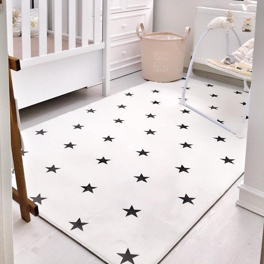 Cute Grey Planets Stars Design Playroom Rug Children's Room Carpet High Quality 