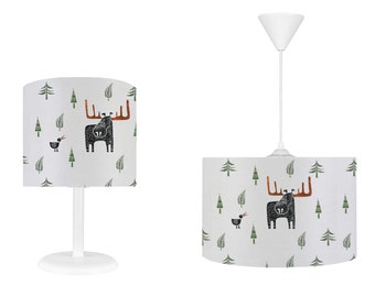 Set di illuminazione per la camera dei bambini del ragazzo invernale scandinavo, paralume e lampadario da soffitto per la cameretta dei bambini, set coordinato con lampadario e lampada, federa per cuscino regalo