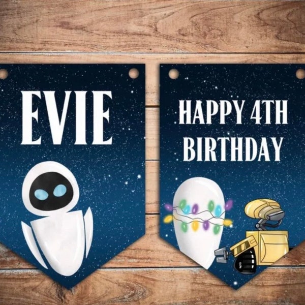 Wall-e personalised bunting, cute robots birthday decoration, wall-e birthday garland, personalised party decor