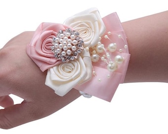 peach pastel orange satin roses and ribbon bow for weddings,proms,anniversary 7 handmade corsage etc.