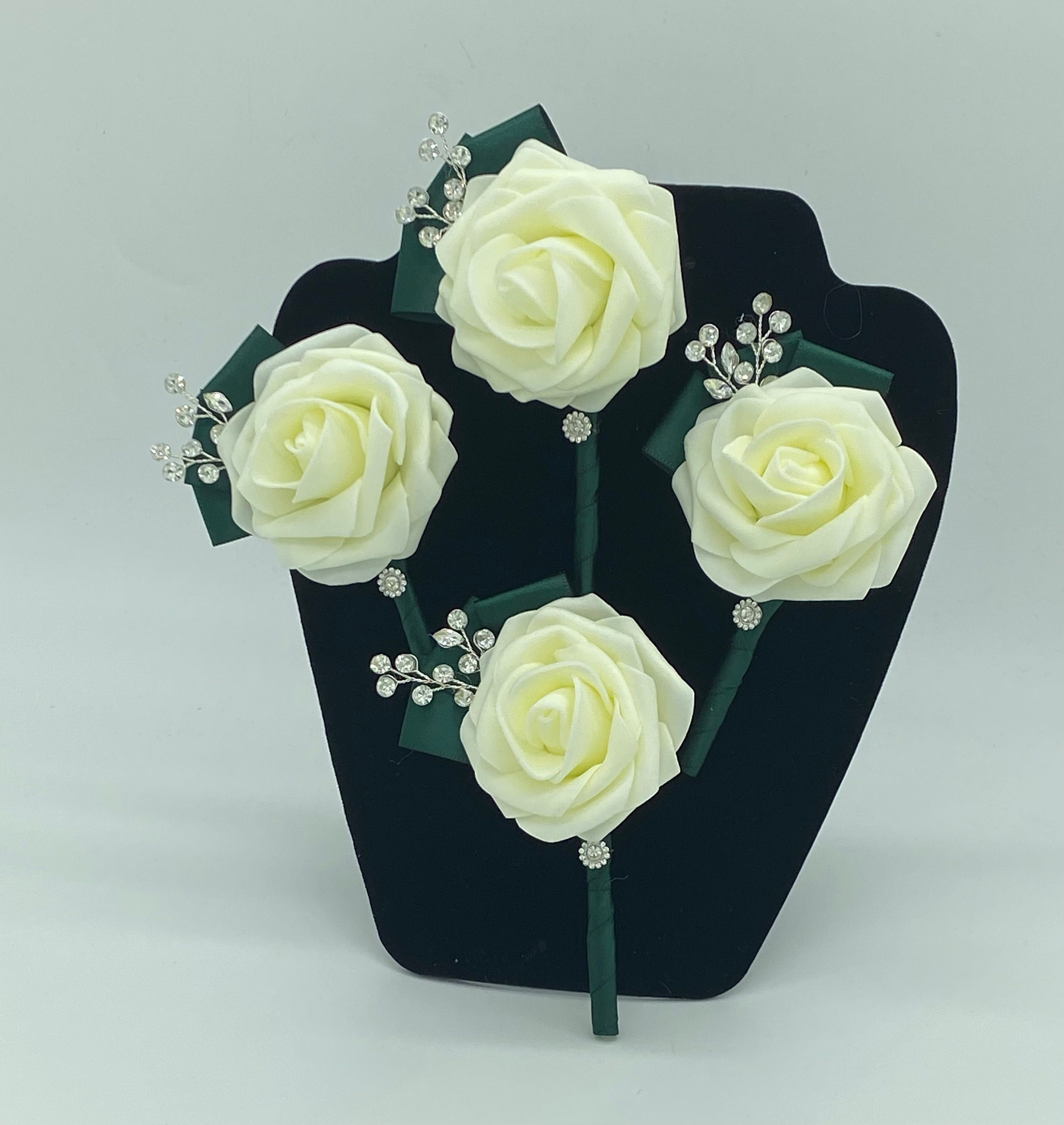 CB-007 ~ Made to Order Emerald Green & Ivory Real Touch Roses Brooch B –  Bouquets by Nicole