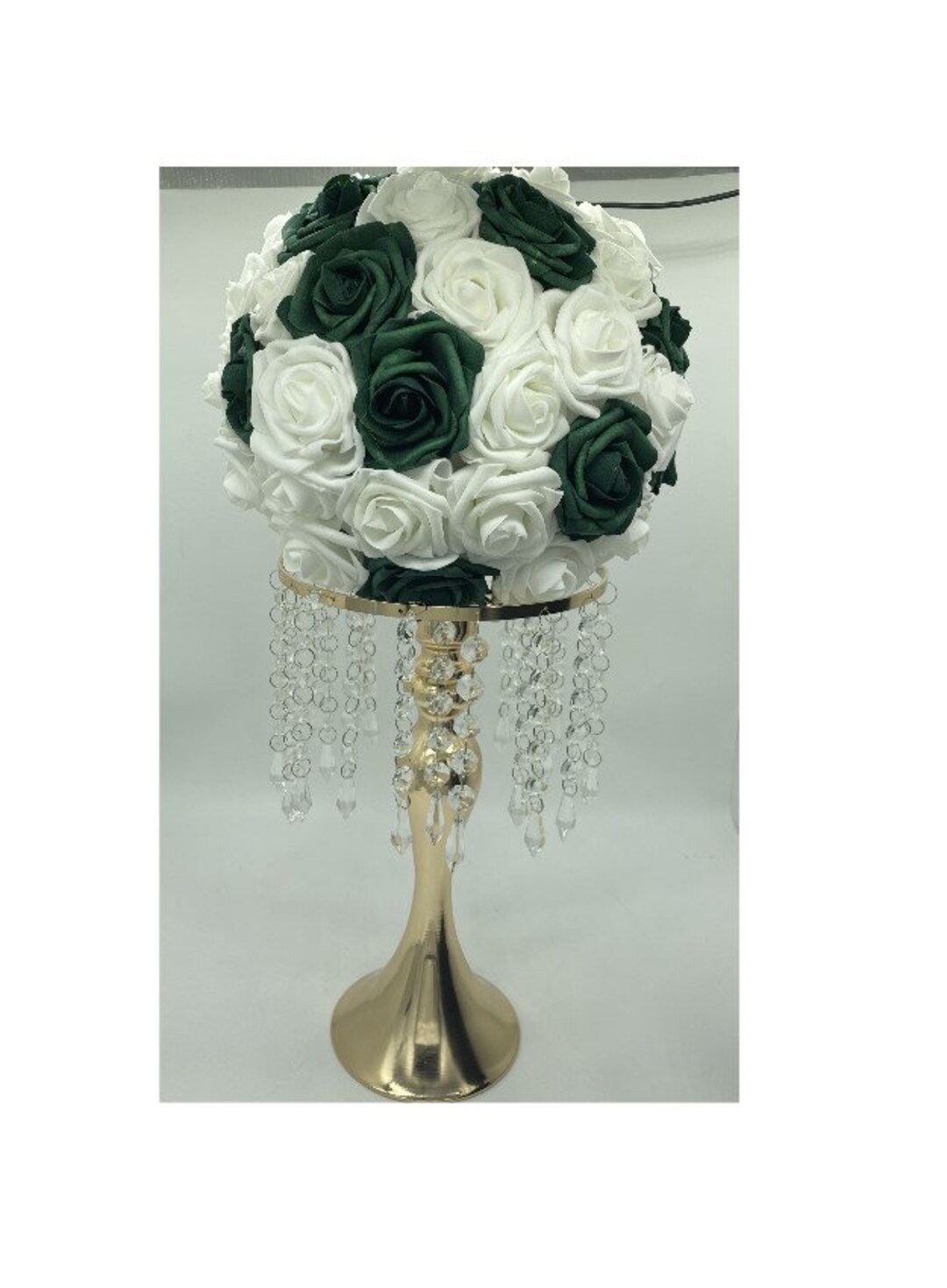 Customized Kissing Ball Centerpiece L Green White Real Touch Roses Table Centerpiece L Wedding
