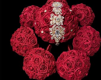 Customized Dark Red Bouquet l Brooch Bouquet l Bridal bouquet l Wedding bouquet l Boutonniere l Corsages l Wedding broom l Quinceanera