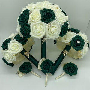 Emerald Bouquet l Ivory Bouquet l Brooch Bridal Bouquet l Wedding Flowers l Quinceanera Bouquet l Boutonniere l Corsage l Wedding broom