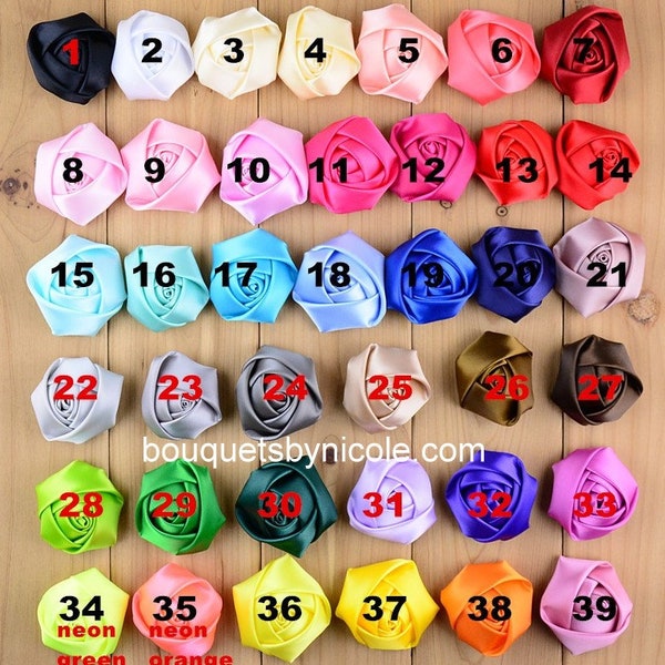 2" Large Rolled Satin Rosettes l Satin Roses l  Fabric Flowers Wholesale l Brooch Bouquets l Baby Headbands l Hair Accessories l 30+ colors