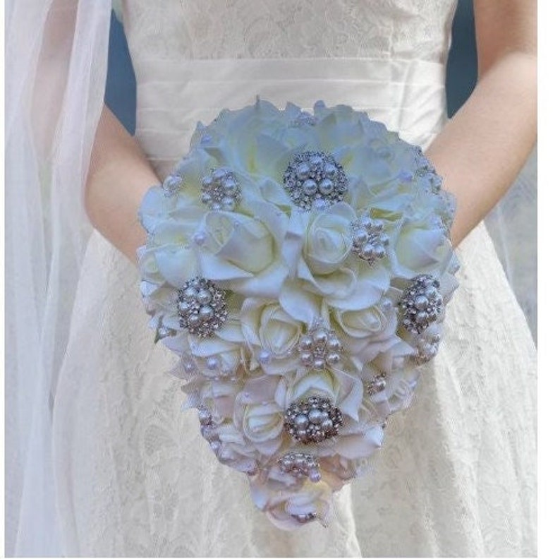 Real Touch Roses Brooch Bouquet Bridal Bridesmaids Waterfall Etsy