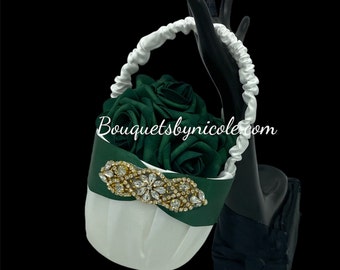 Emerald Green & White Flower girl basket lRing Pillow l Wedding accessories l Wedding Flowers l Boutonniere l Corsage