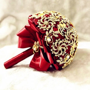 Custom Made Burgundy lSatin Rose Brooch Bouquet l Bride l Boutonniere l Lapel Pin l Prom l Wedding l Corsage l Quinceanera l 30+ colors