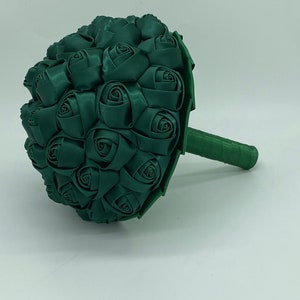 Handmade Made to order Emerald Green l Satin Roses l No Brooch Bouquet l Bridal l Bridesmaids l Wedding Flowers l Boutonnière l Corsages