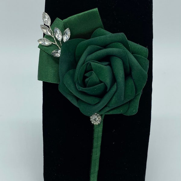 Customized Mens Formal wear Boutonniere, Emerald Green l Lapel Pin, Rose Lapel Pin, Prom, Wedding, Flower Pin, Groom, Groomsmen Lapel