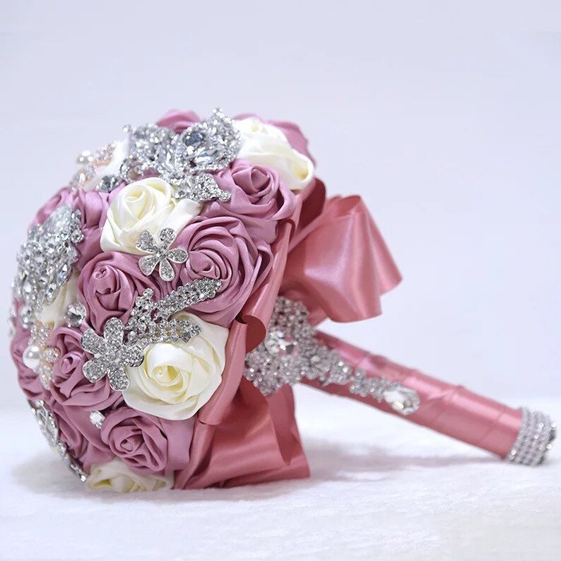 Made to order l Dusty Rose l Mauve l Satin Rose Brooch Bouquet l Bridesmaids l Bride l Bridal Wedding Flowers l Pearls l Rhinestones