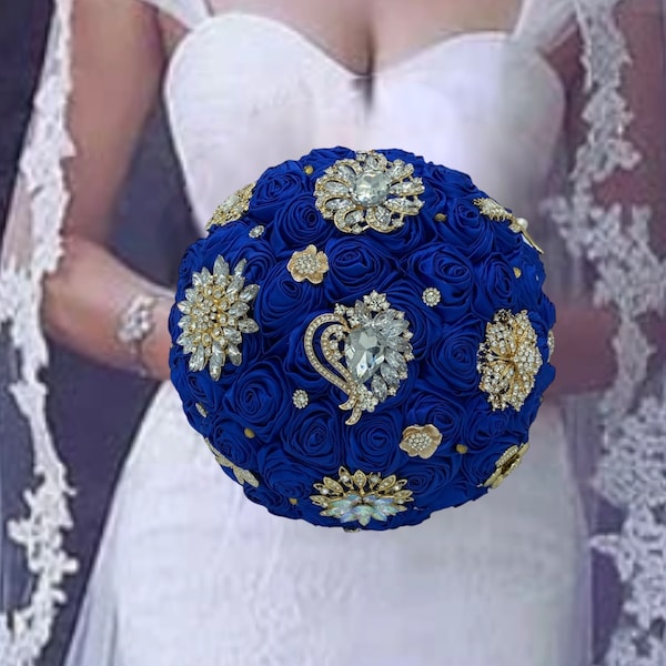 Royal blue Bouquet l Brooch Bouquet l Bridal Bouquet l Bridesmaids l Wedding Flowers l Boutonnière l Corsages l Quinceanera bouquet l Broom