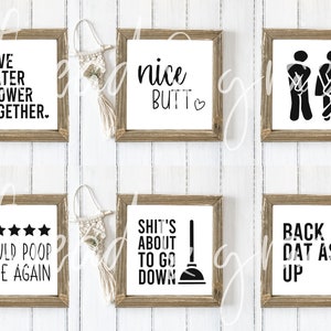 Funny Bathroom Design Bundle, Save Water Shower Together, Would Poop Here Again, Adulting is BS, Cricut Silhouette SVG & PNG Cut Files