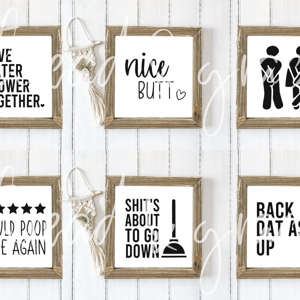 Funny Bathroom Design Bundle, Save Water Shower Together, Would Poop Here Again, Adulting is BS, Cricut Silhouette SVG & PNG Cut Files