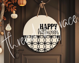 Digital design för Halloween, klippfil för Halloween-dörrhängare, rund dörrskylt för höst, Cricut-silhuettdesign, laserskuren fil
